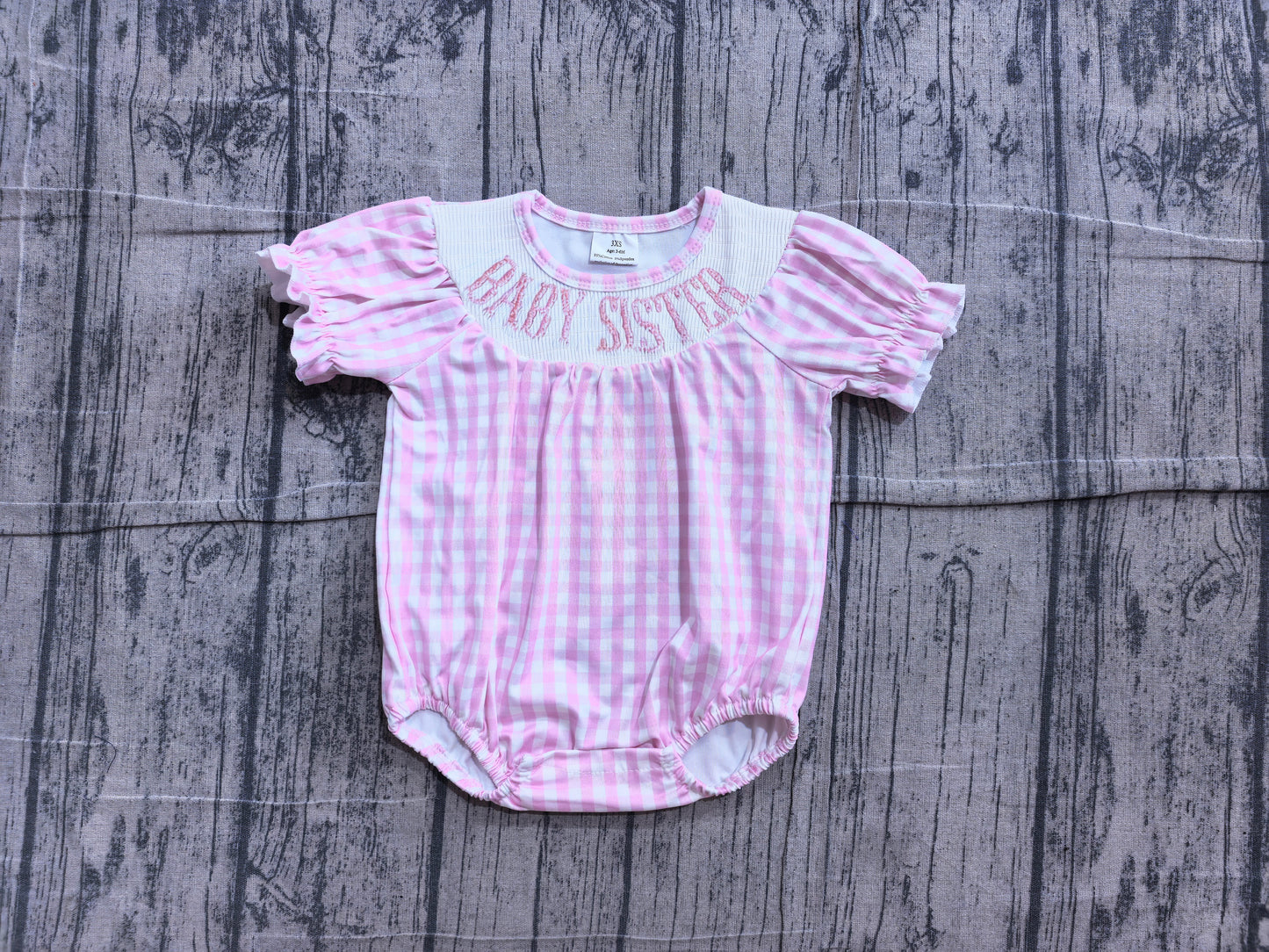 6.10 SR4230 Sample No Moq Smocked Baby Sister Short Sleeve Pink Checked Ruffle Rompers
