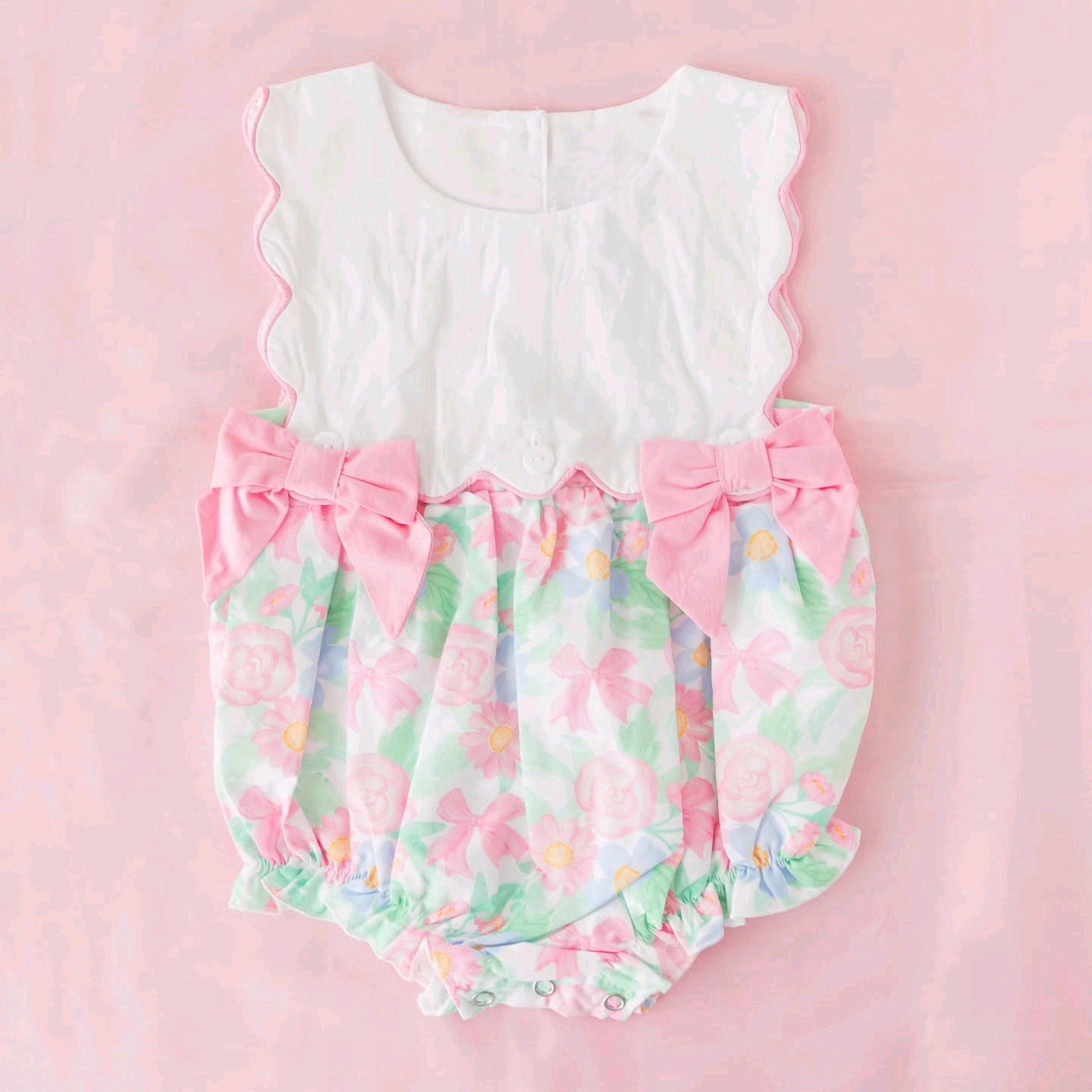 4.25 SR4237 Pre Order No moq Baby Girls Scallop Sleeveless Colorful Flowers Ruffle Rompers