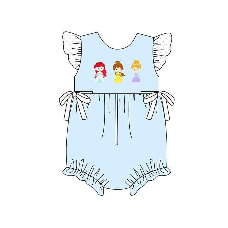 5.8 Pre order No Moq Cute Clothes Baby Girls Blue Ruffle Flutter Sleeve Top Shorts Set Matching Romper Dress
