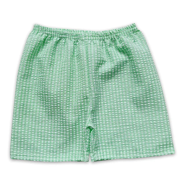 5.15 RTS NO MOQ (In stock)BT0543+SS0078 Green plaid clover boys button down shirt outfits
