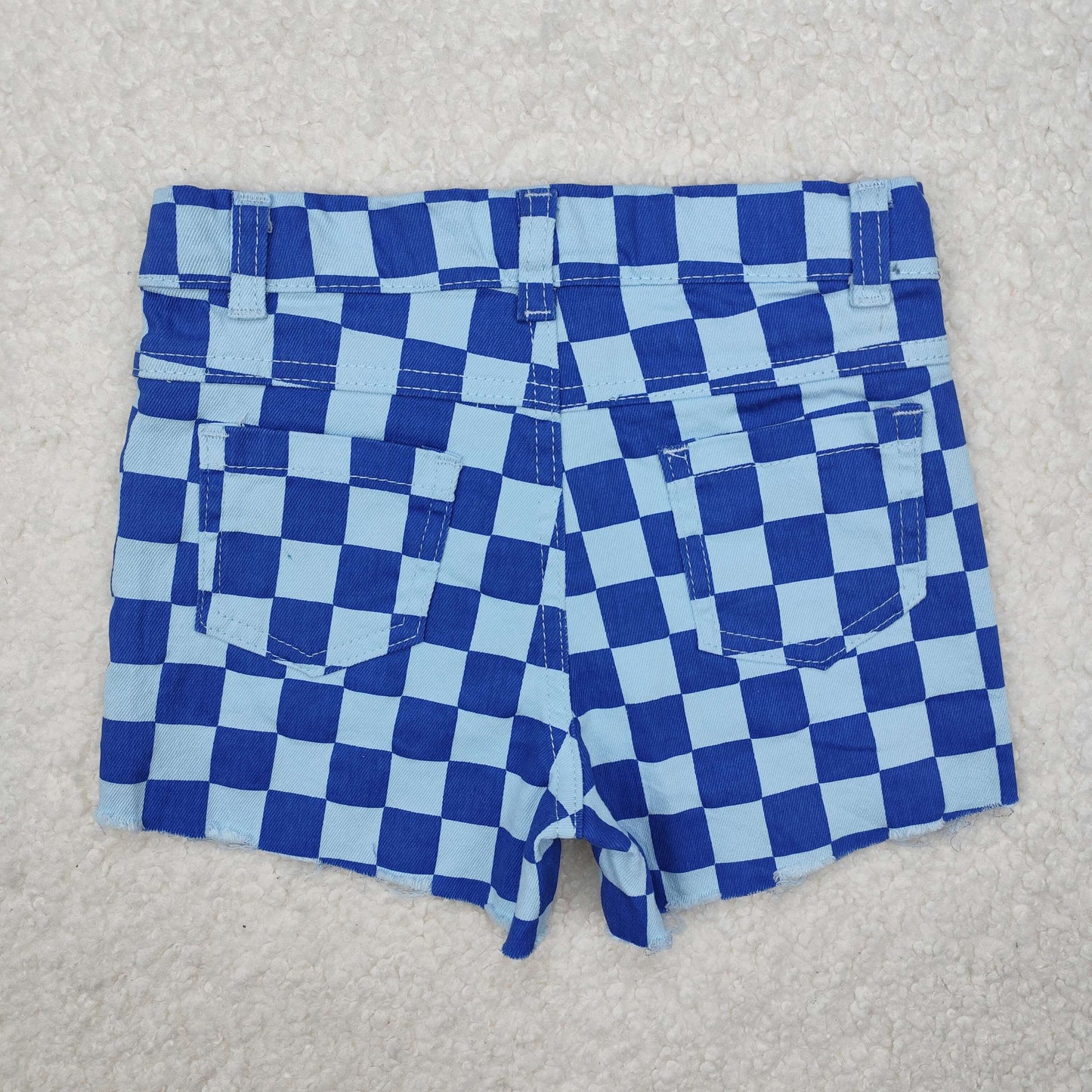 SS0093Baby Girls Blue Plaid Denim Shorts