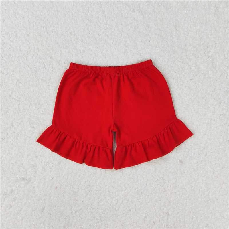 4.17 SS0269 RTS NO MOQ Red cotton one layer ruffle girls summer shorts