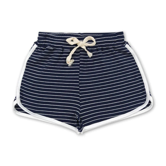 5.26 RTS NO MOQ (In stock)GT0572+SS0343 Black short sleeves girls shirt shirt with Navy stripe cotton girls summer shorts