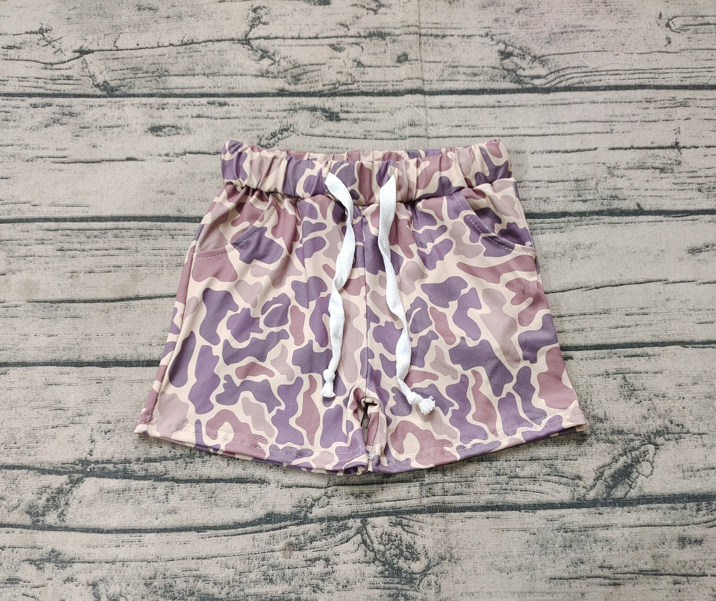 SS0372Khaki Camouflage Baby Kids Hunting Shorts with Pockets Boys Girls Camo Utility Clothing for Little Shooters