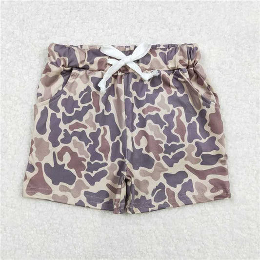 USA Warehouse (IN STOCK) SS0372 Khaki Camo Kids Hunting Shorts with Pockets Baby Boys Camouflage Cargo Pants for Little Shooters