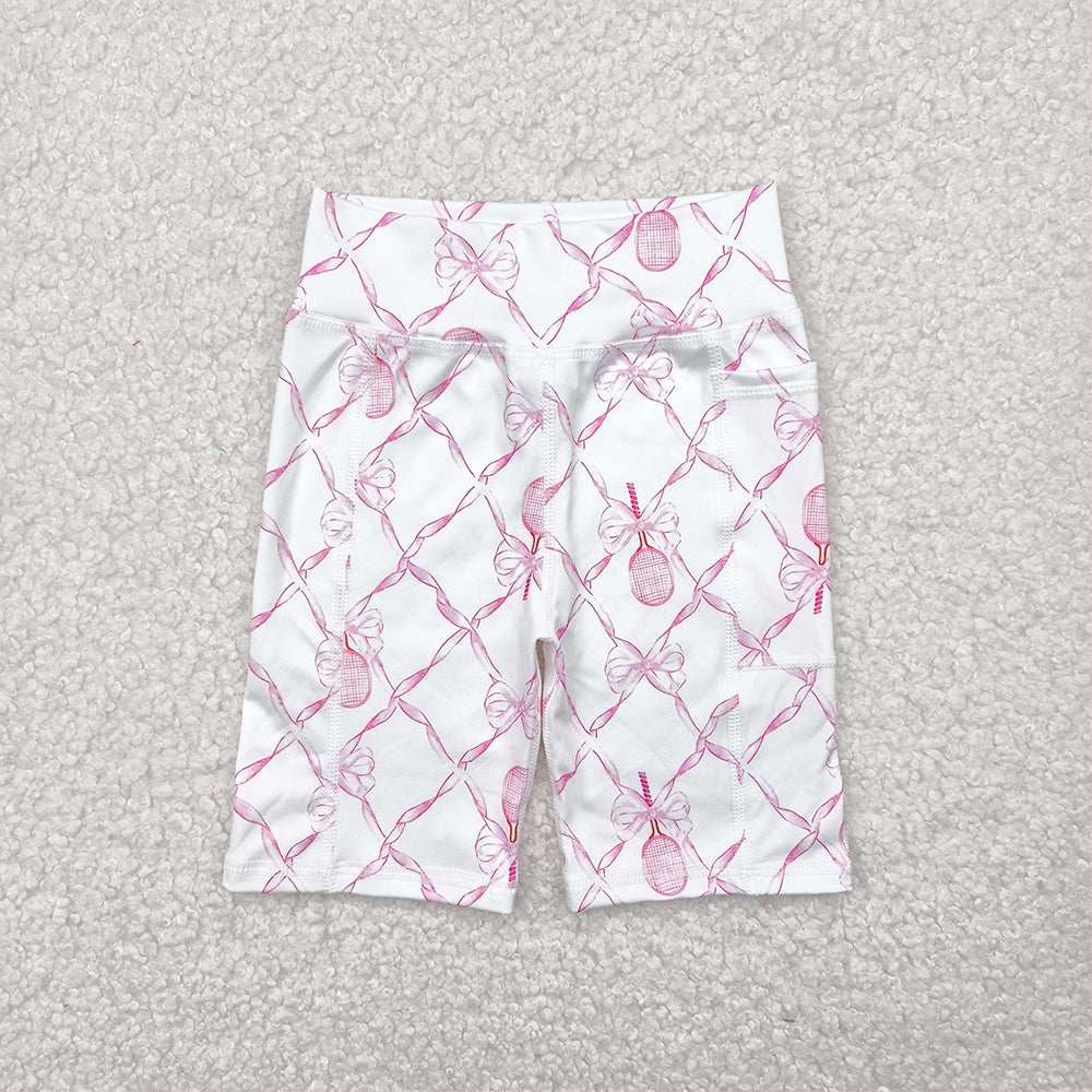 SS0397 RTS NO MOQ Baby Girls Summer Yoga Shorts Baby Girls Pink Tennis Bows Yoga Biking Shorts Preorder