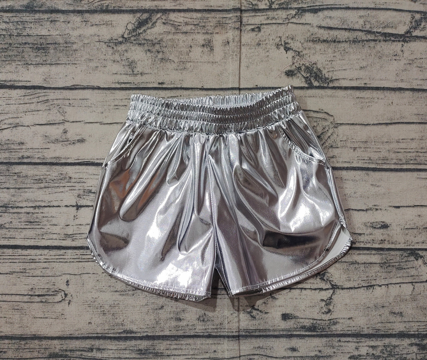 SS0416Silver elastic waist kids girls summer shorts