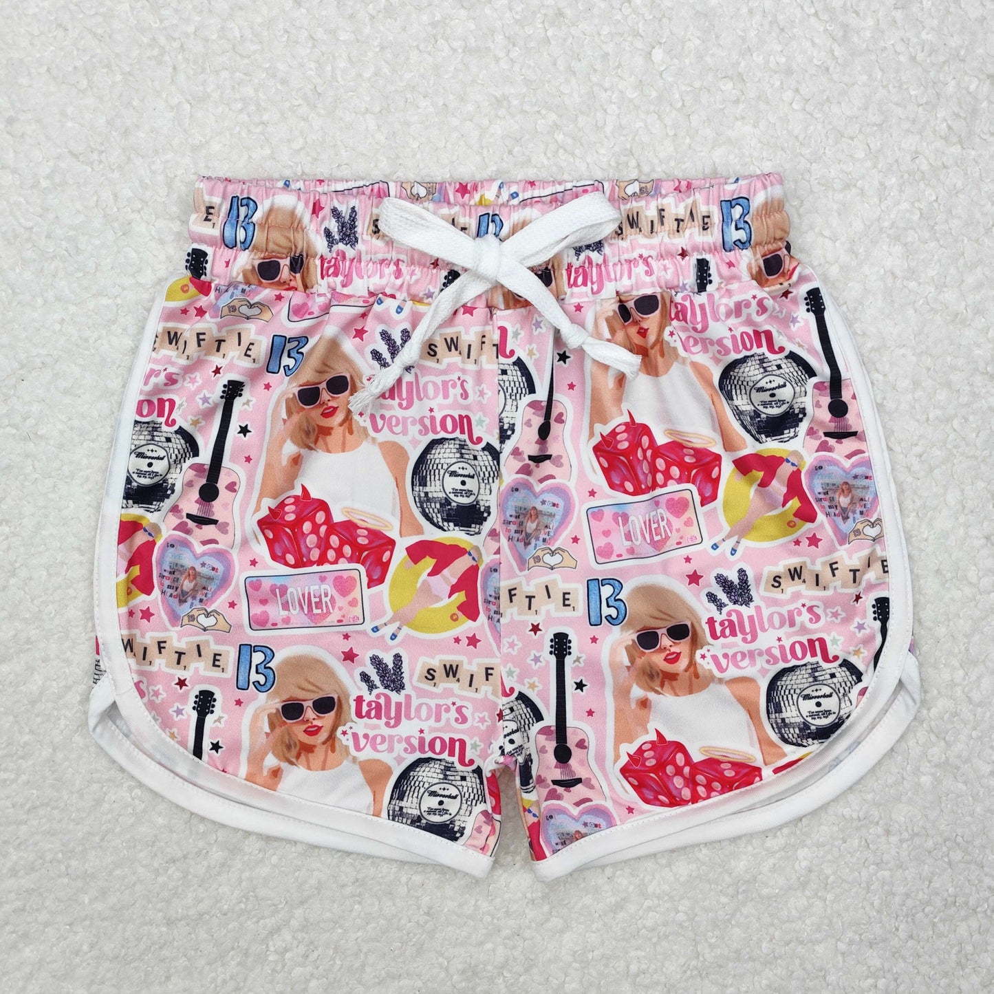 SS0418Pink guitar heart singer girls summer shorts