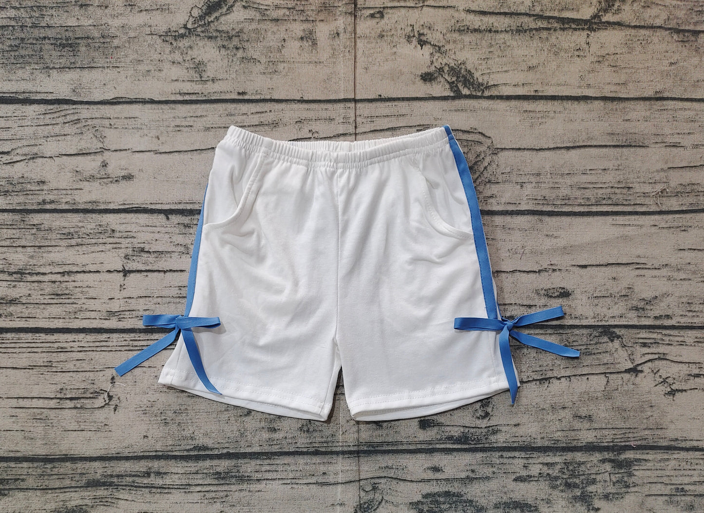 SS0424White light blue bow pocket baby girls summer shorts