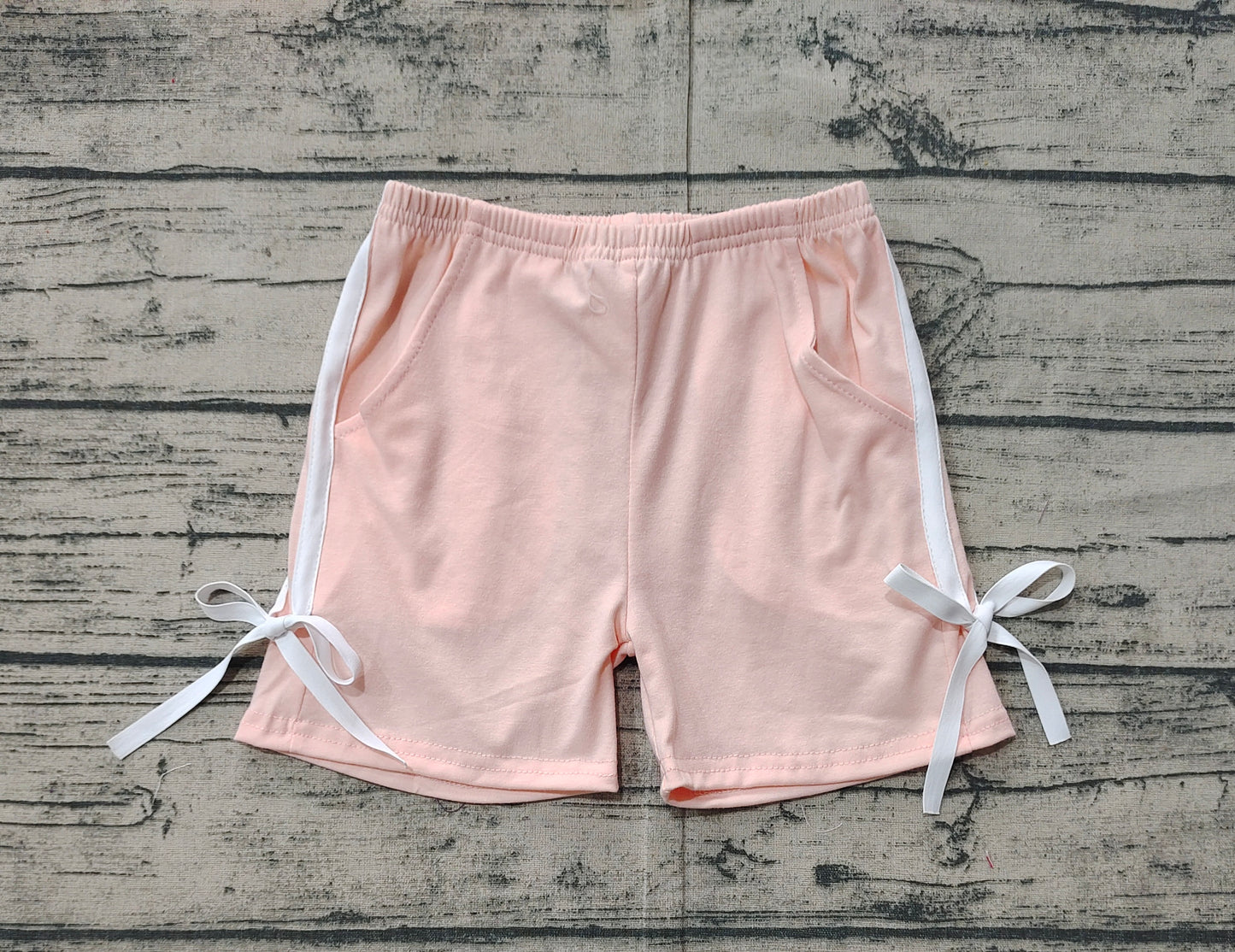SS0425Pink white bow pocket baby girls summer shorts