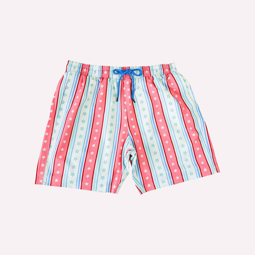 SS0437Light blue red stars stripe baby kids 4th of july shorts