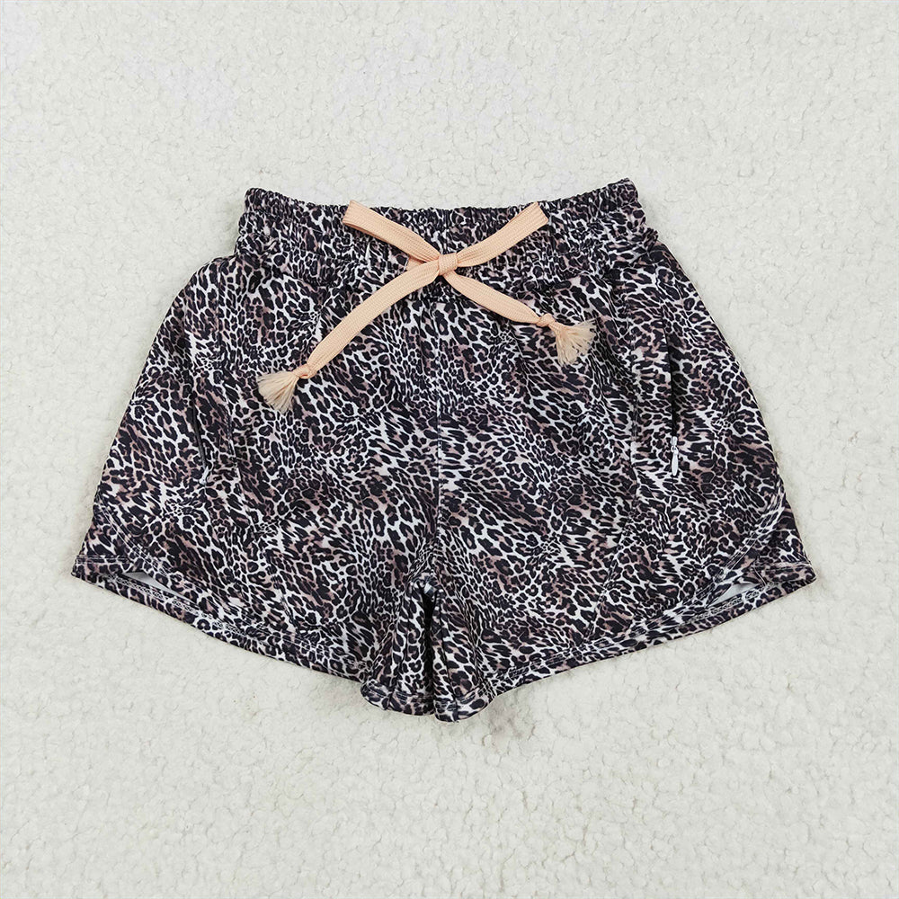 6.21 SS0480RTS NO MOQ Baby Girls Summer Yoga Shorts Baby Girls Brown Leopard Yoga Shorts Bottoms