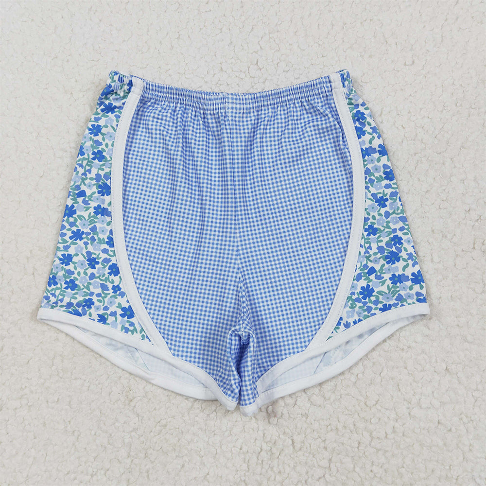 7.15 S0519RTS NO MOQ Baby Girls Shorts Baby Girls Blue Floral Shorts Bottoms