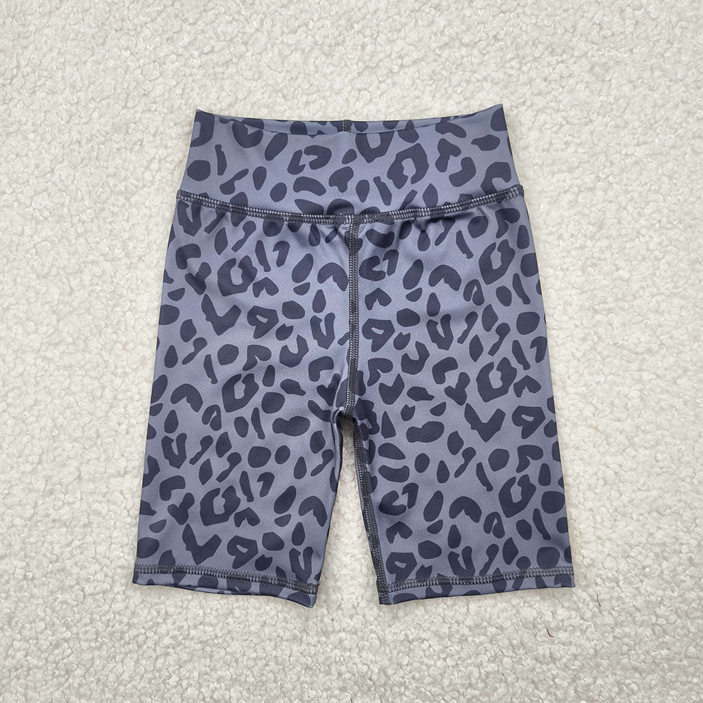6.16 SS0539 RTS NO MOQ Baby Girls Summer Yoga Shorts Baby Girls Gray Leopard Biking Shorts Bottoms