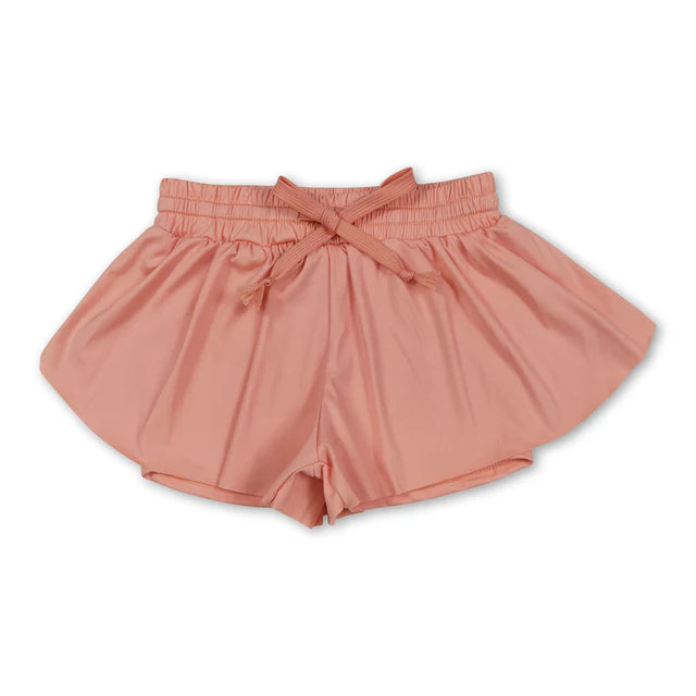 5.25 RTS NO MOQ (In stock)GT0984+SS0547 Peach sleeveless kids girls activewear top with activewear summer yoga shorts