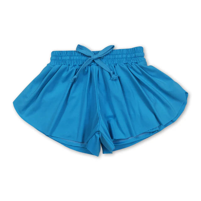 5.25 RTS NO MOQ (In stock)GT0986+SS0549 Blue sleeveless kids girls activewear top with activewear summer yoga shorts