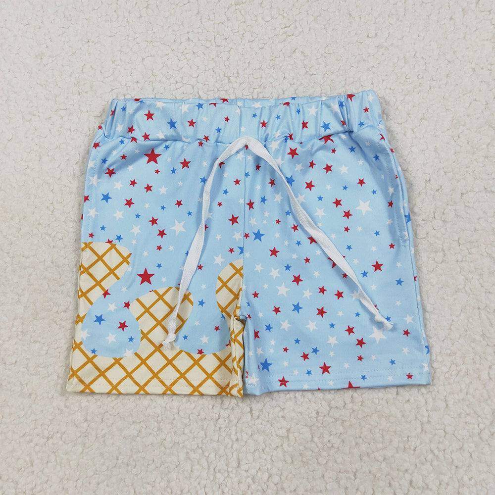 7.08 SS0610 RTS NO MOQ Baby Boys Summer Shorts Baby Boys Light Blue Drip Stars Pockets Team Shorts Bottom