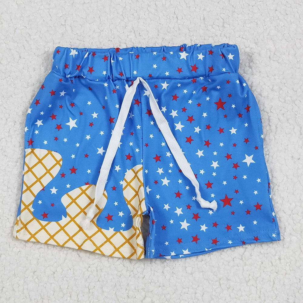 7.08 SS0611 RTS NO MOQ Baby Boys Summer Shorts Baby Boys Blue Drip Stars Pockets Team Shorts Bottom