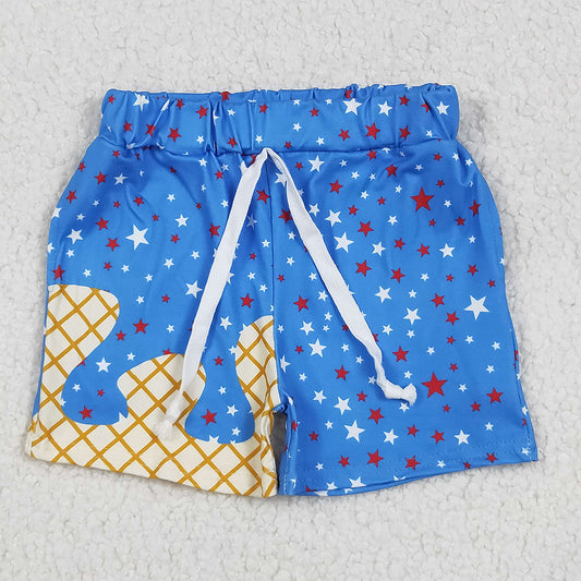 7.08 SS0611 RTS NO MOQ Baby Boys Summer Shorts Baby Boys Blue Drip Stars Pockets Team Shorts Bottom