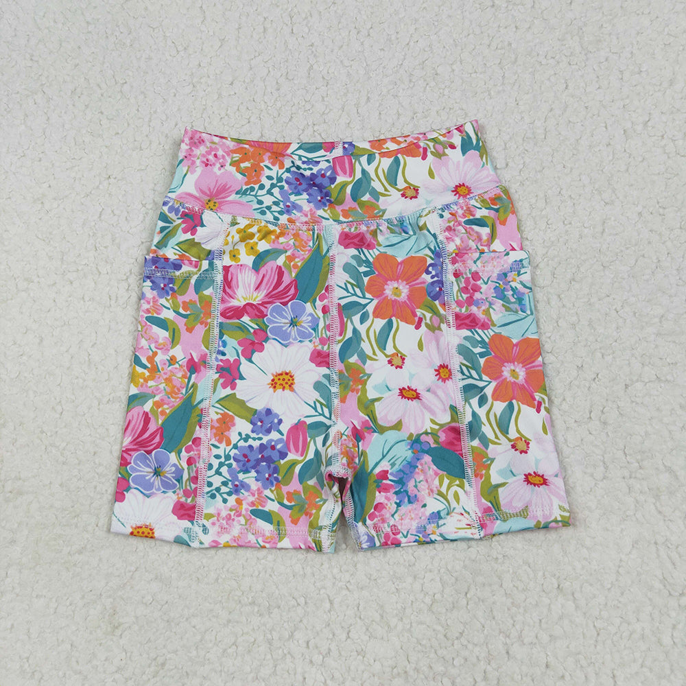 RTS NO MOQ (In stock) SS0614 Baby Girls Summer Yoga Shorts Baby Girls Pink Floral Yoga Short Bottoms