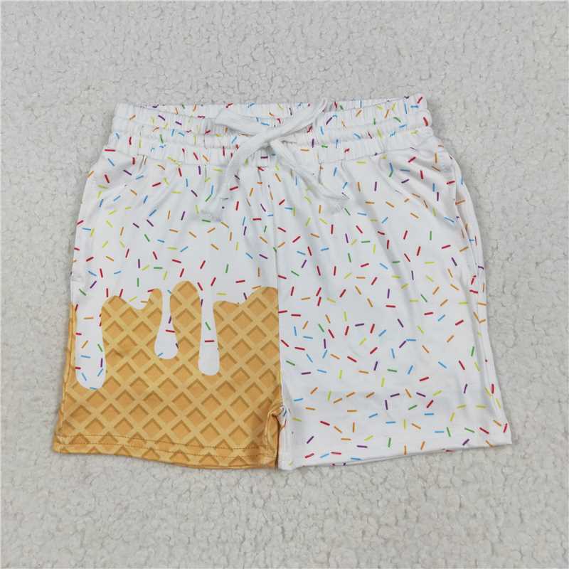 USA Warehouse (IN STOCK) SS0625 White Ice Cream Sprinkle Baby Kids Summer Team Shorts for Boys