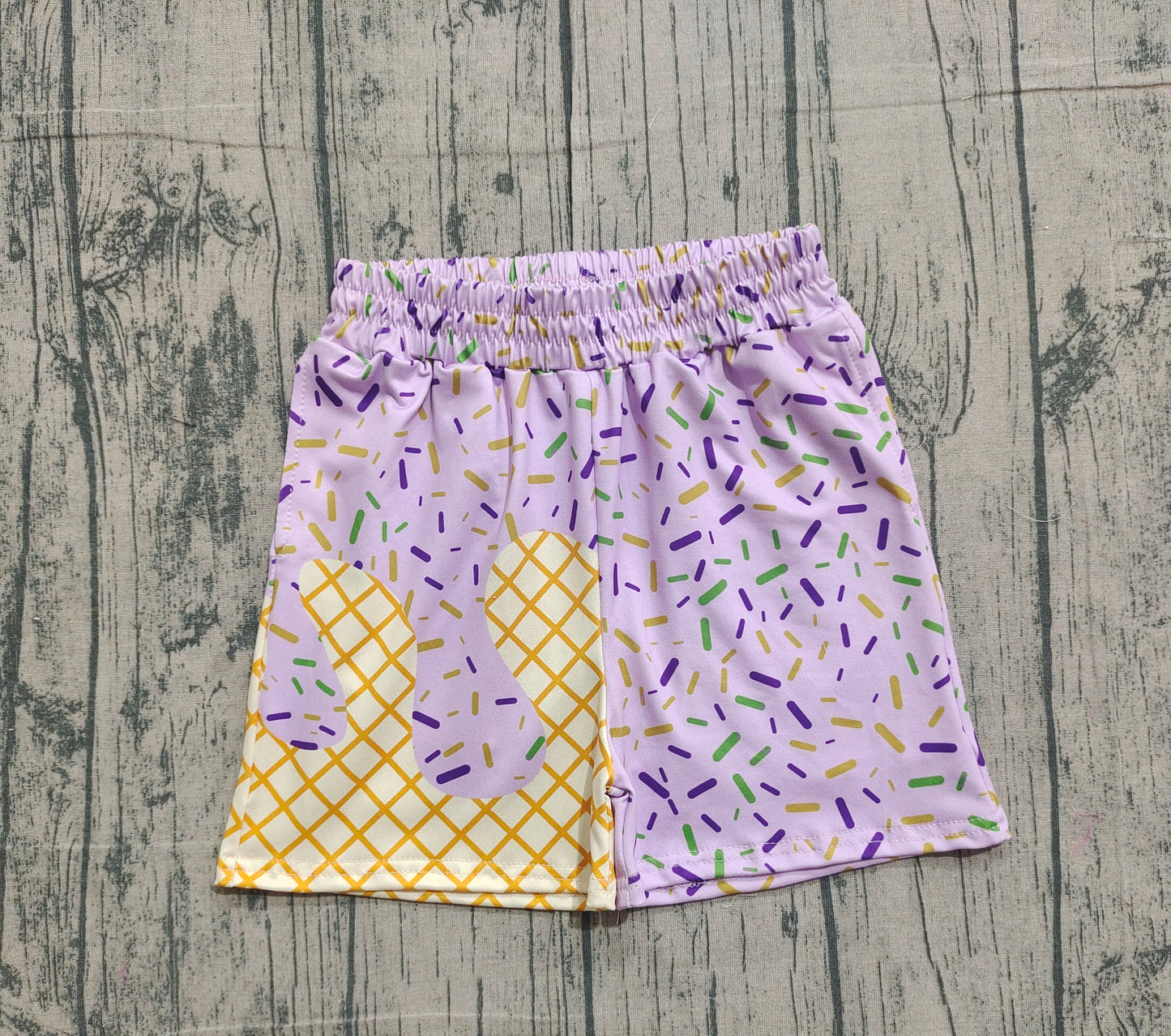11.26 SS0653 Sample No Moq Baby Boys Purple Drip Sprinkles Team Shorts Bottom