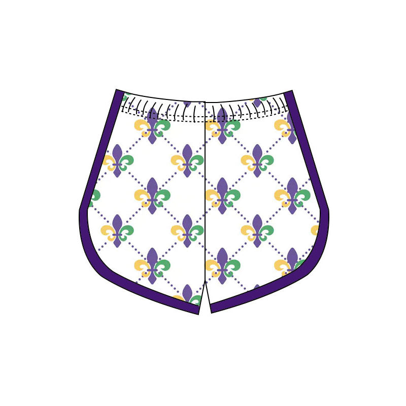 9.30 SS0660 Pre order No Moq Yoga fabric Baby Girls Mardigras Anchors Checked Yoga Shorts Bottoms