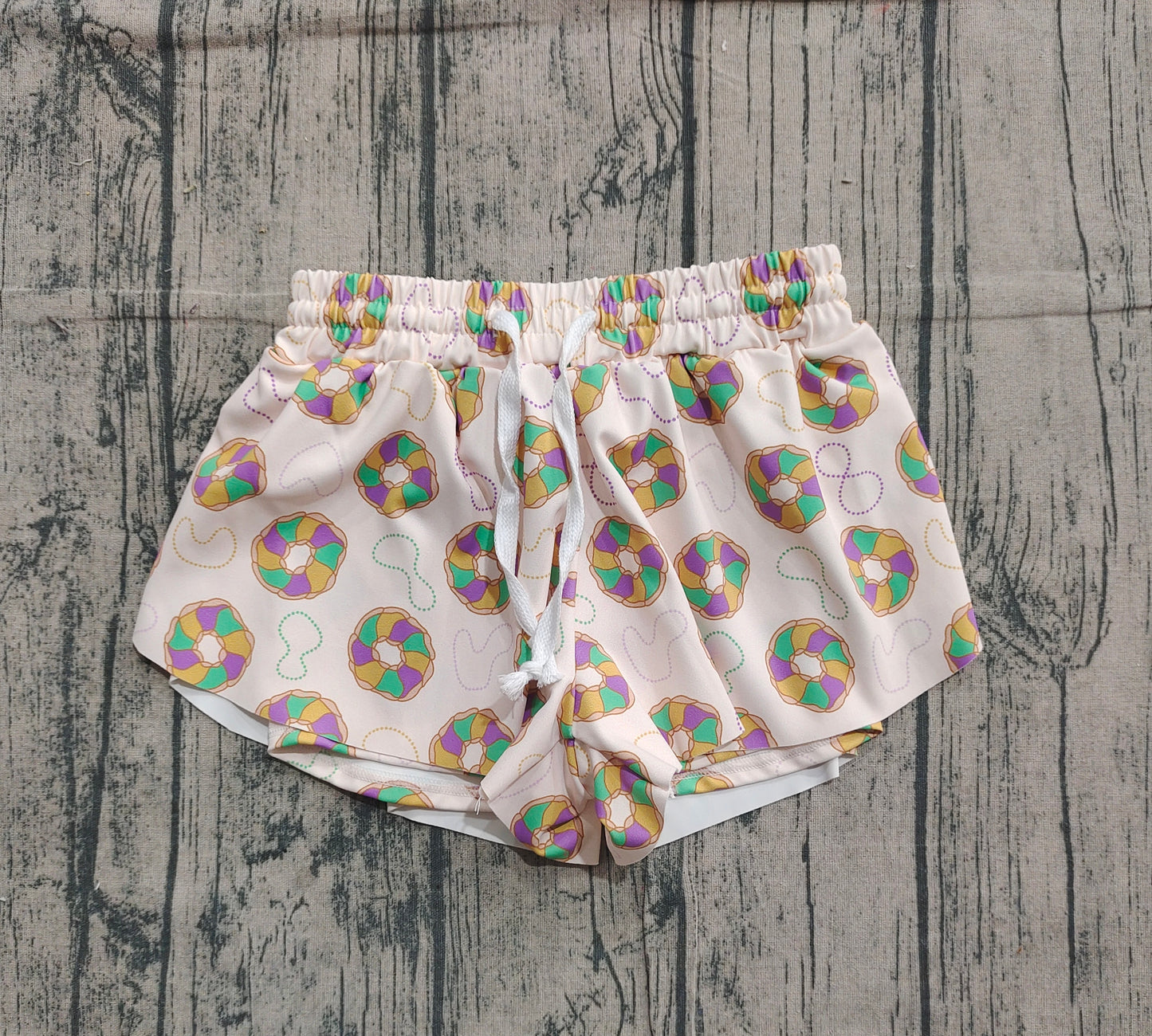 11.6 SS0683 Sample No Moq Yoga fabric Baby Girls Mardigras Donuts Plaid Yoga Shorts Bottoms