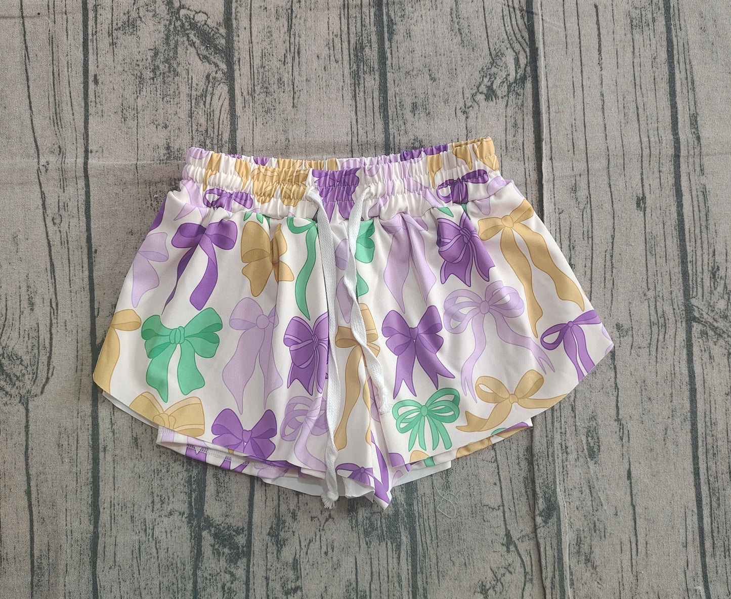 11.3 SS0684 Sample No Moq Baby Girls Mardigras Bows Plaid Yoga Shorts Bottoms