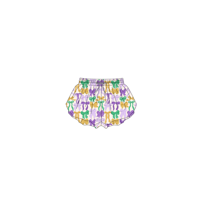 10.13 SS0684 Pre order No Moq Yoga fabric Baby Girls Mardigras Bows Plaid Yoga Shorts Bottoms