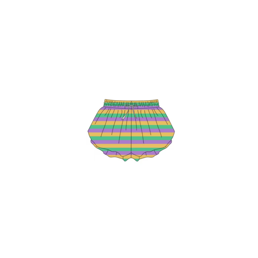 10.13 SS0685 Pre order No Moq Yoga fabric Baby Girls Mardigras Stripes Yoga Shorts Bottoms