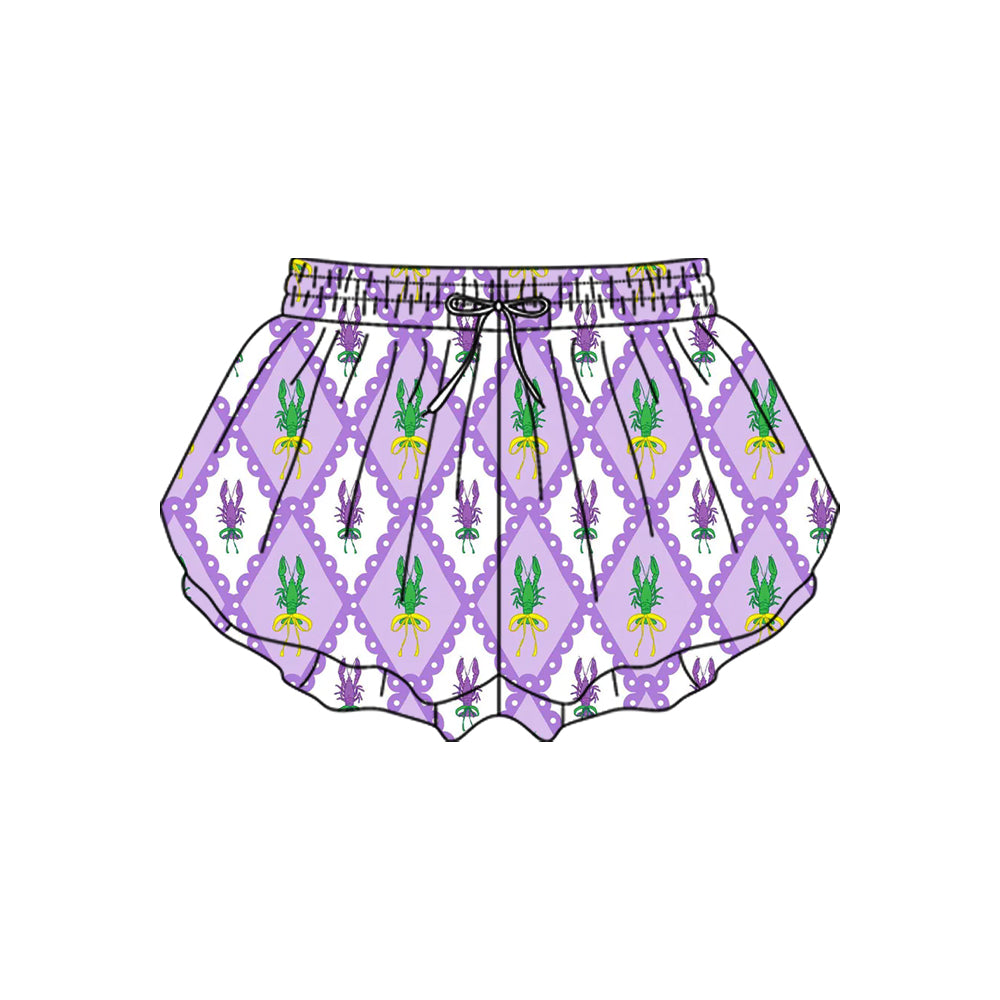 10.23 (Pre Order) No moq SS0703 PRE-ORDER Baby Girls Mardigras Crayfishes Checked Yoga Ruffle Shorts Bottom