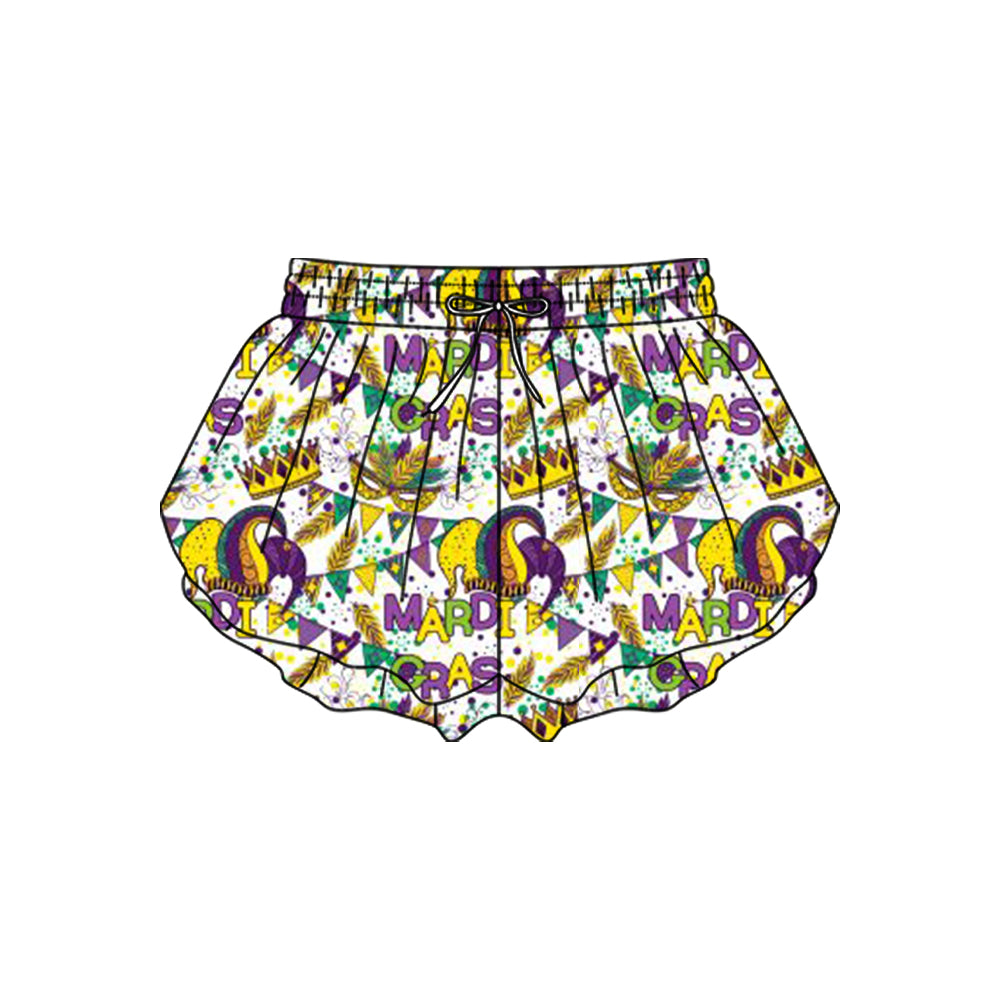 10.23 (Pre Order) No moq SS0705 PRE-ORDER Baby Girls Mardigras Anchors Masks Yoga Ruffle Shorts Bottom