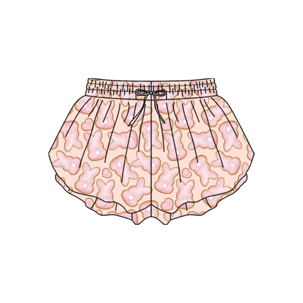 10.23 (Pre Order) No moq SS0711 PRE-ORDER Baby Girls Pink Hearts Rabbits Easter Yoga Ruffle Shorts Bottom