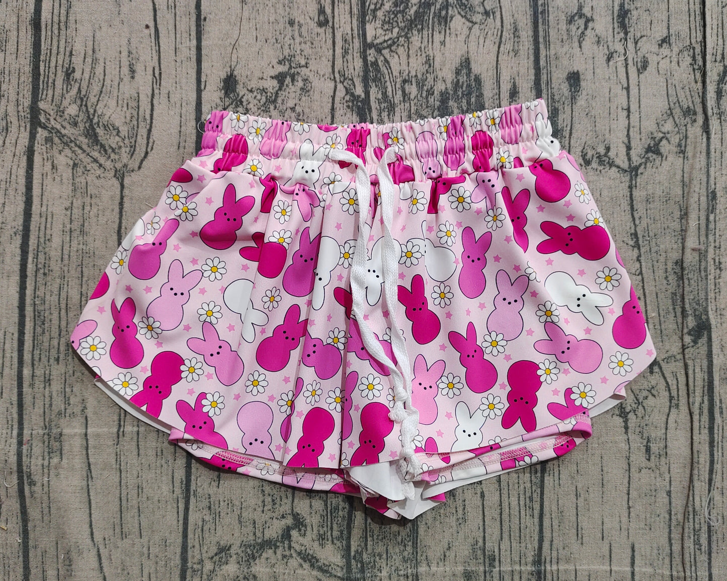 11.19 SS0714 Sample No Moq Yoga fabric Baby Girls Pink Rabbits Flowers Easter Yoga Ruffle Shorts Bottom