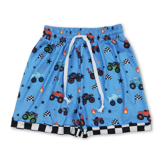 5.13 RTS NO MOQ (In stock)BT1496+SS0736 Plaid short sleeves flag truck kids boys summer shirt outfits
