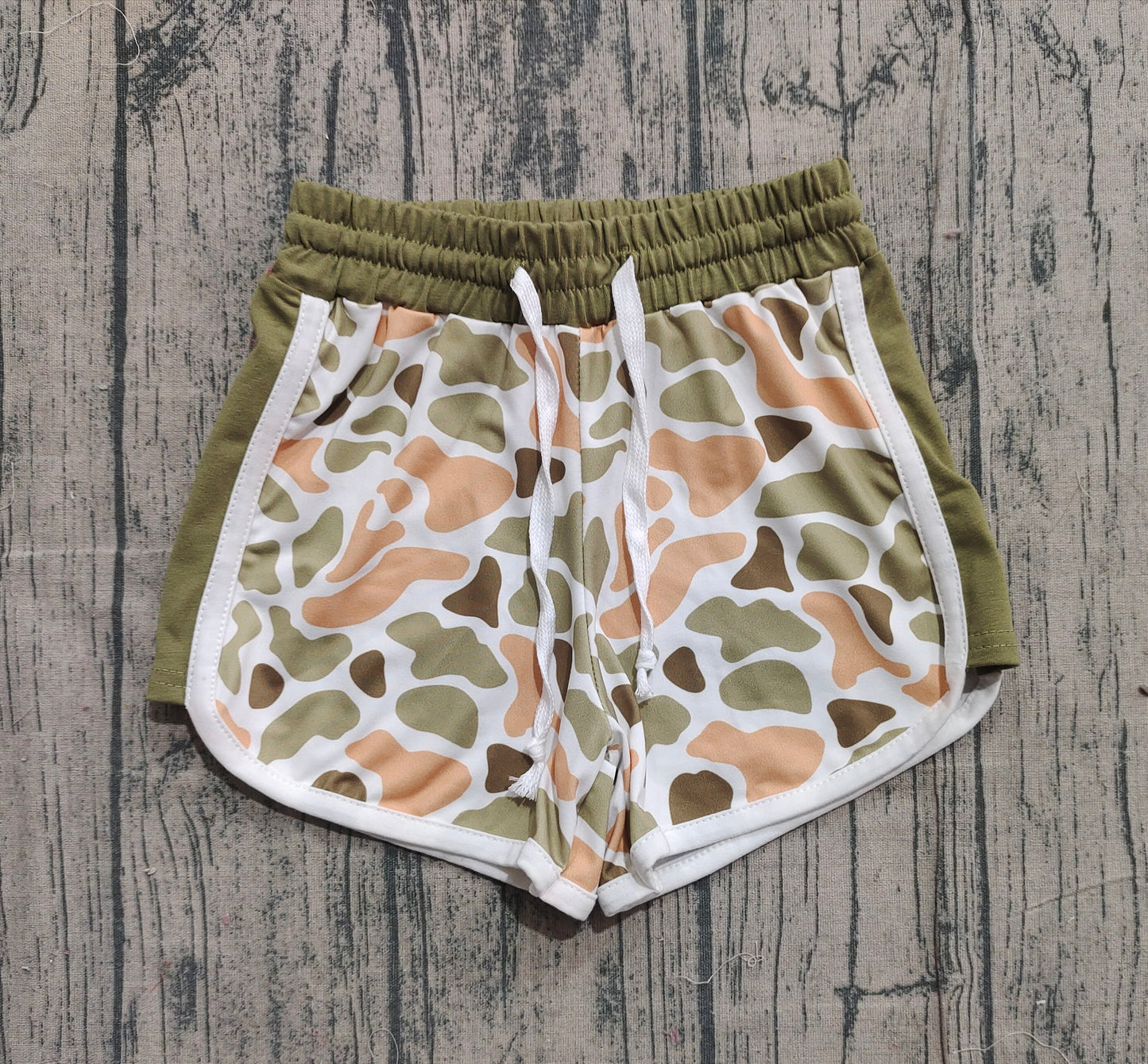 11.19 SS0744 Sample No Moq Baby Girls Green Orange Camo Southern Shorts Bottom