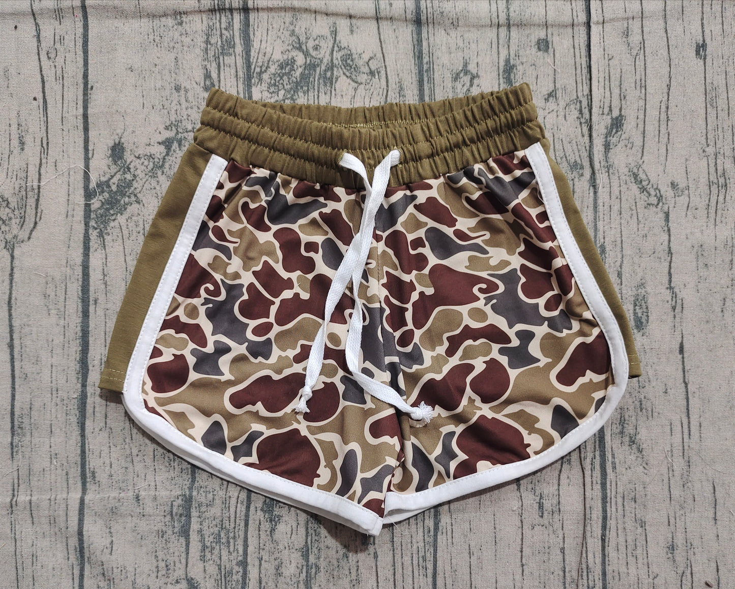 11.19 SS0745 Sample No Moq Baby Girls Khaki Camo Southern Shorts Bottom