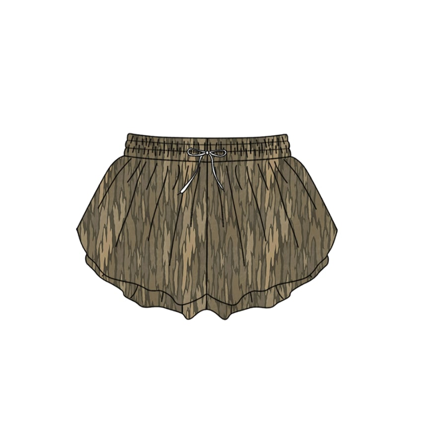 12.16 SS0771 Pre order No Moq Yoga fabric Baby Girls Southern Olive Camo Yoga Active Ruffle Shorts Bottom
