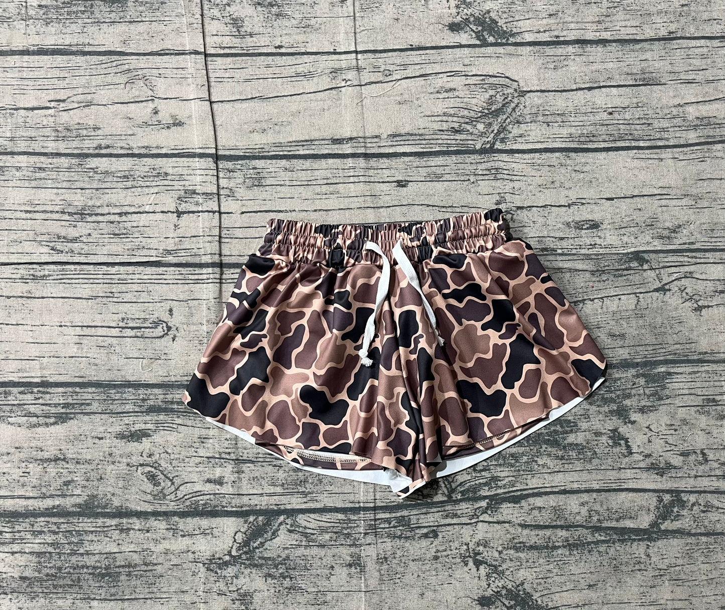 12.17 BT1648 Sample No Moq Yoga fabric Baby Girls Southern Brown Camo Yoga Active Ruffle Shorts Bottom