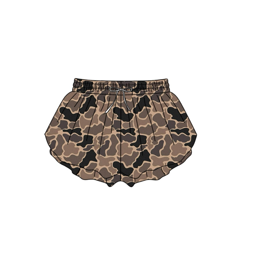 12.16 SS0772 Pre order No Moq Yoga fabric Baby Girls Southern Brown Camo Yoga Active Ruffle Shorts Bottom
