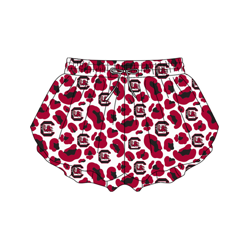 1.14 SS0805 Pre order No Moq Yoga fabric Adult Women Red Leopard C Bulls Team Yoga Active Ruffle Shorts Bottoms