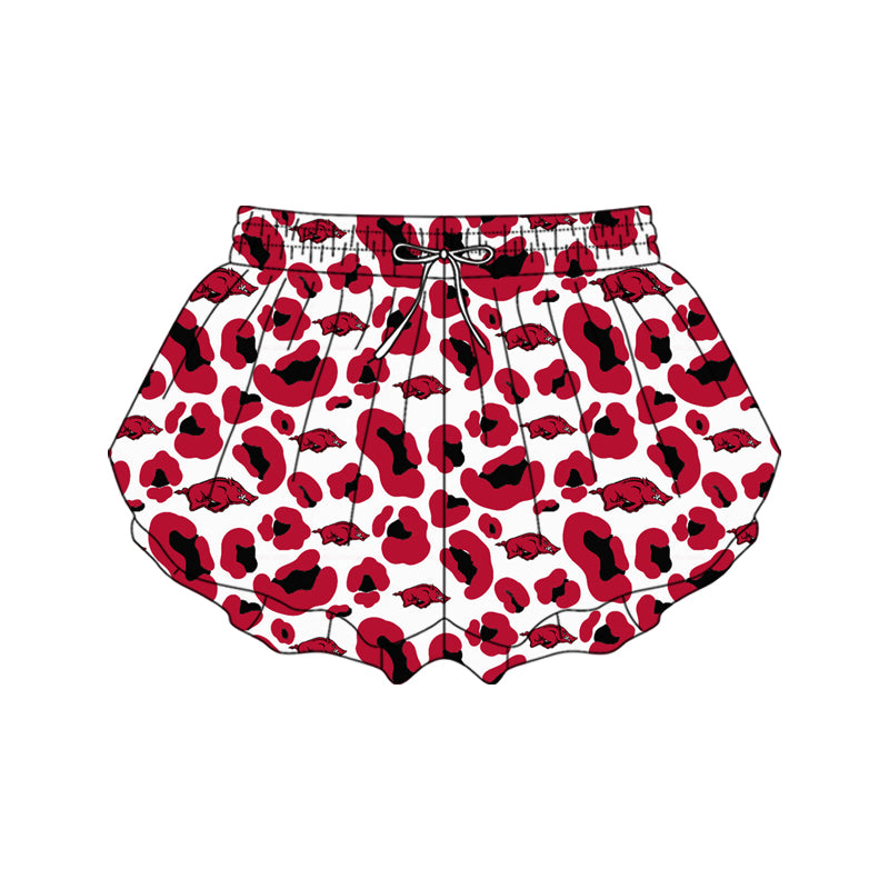 1.14 SS0808 Pre order No Moq Yoga fabric Adult Women Red Leopard Bulls Team Yoga Active Ruffle Shorts Bottoms