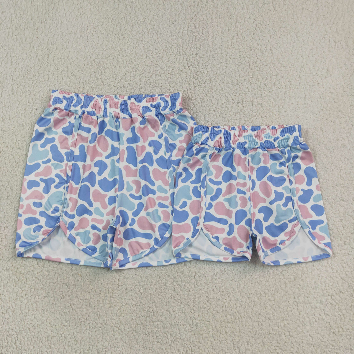 SS0856 RTS NO MOQ (In stock) milk silk Light blue pink camo kids girls summer shorts