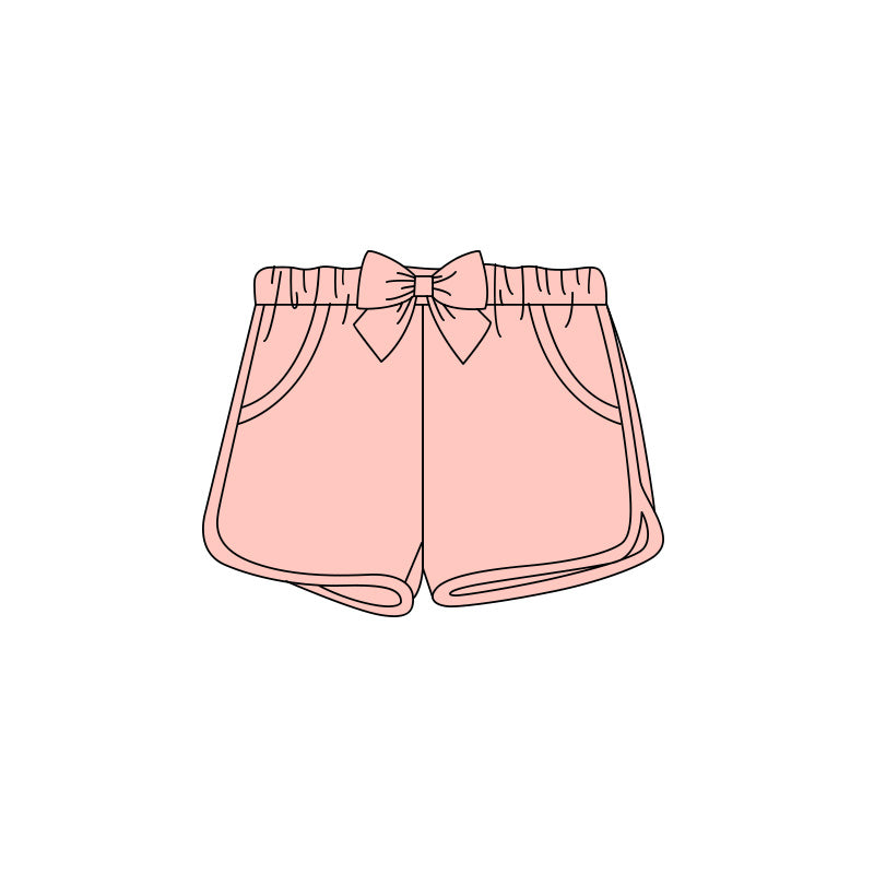 5.6 SS0935 Pre order No Moq Baby Girls Solid Pink Elastic Waist Shorts With Bows Pockets