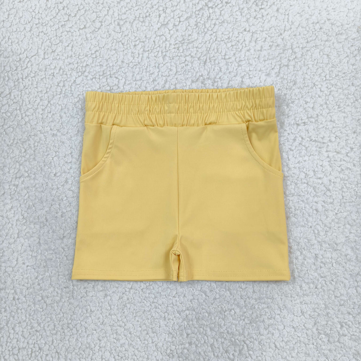 RTS NO MOQ (In stock)yoga fabric cotton SS0959 Yoga Baby Girls Solid Yellow Pocket Short Yoga Casual Bottoms