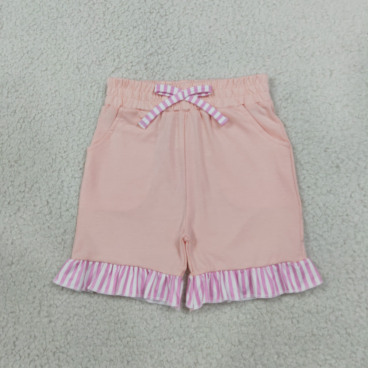 RTS NO MOQ (In stock)cotton SS0996 Baby Girls Light Pink Stripe Bow Pockets Shorts Bottom
