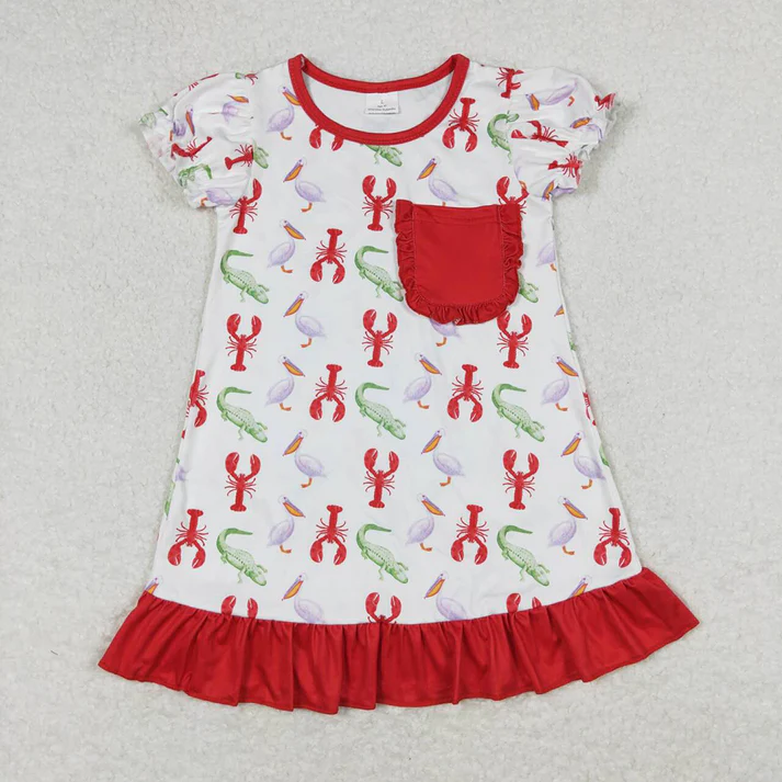 Blue and red crayfish red lace short-sleeved shorts suit & short-sleeved dress