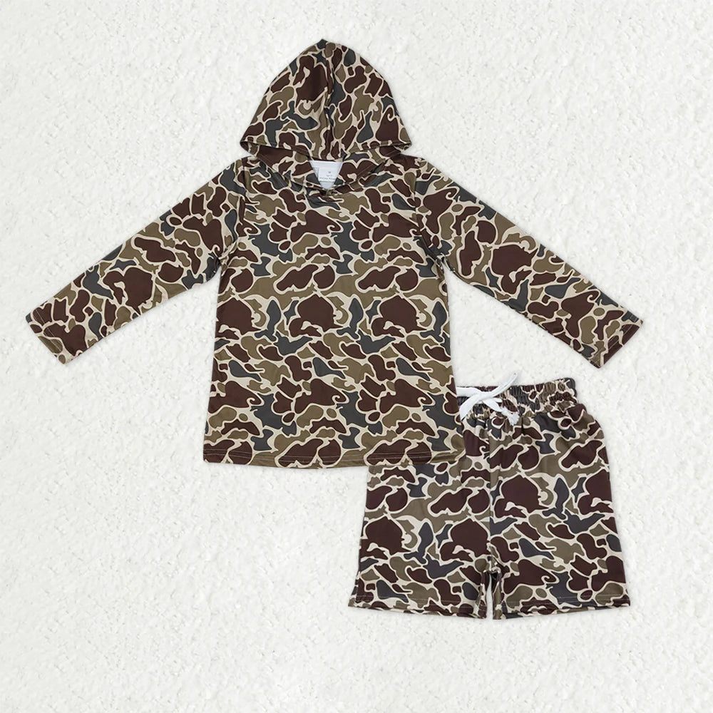 1.13 RTS NO MOQ (In stock)BT1650 + SS0735 Baby Boys Southern Dark Khaki Camo Hoodie Top Pockets Shorts Clothes Sets