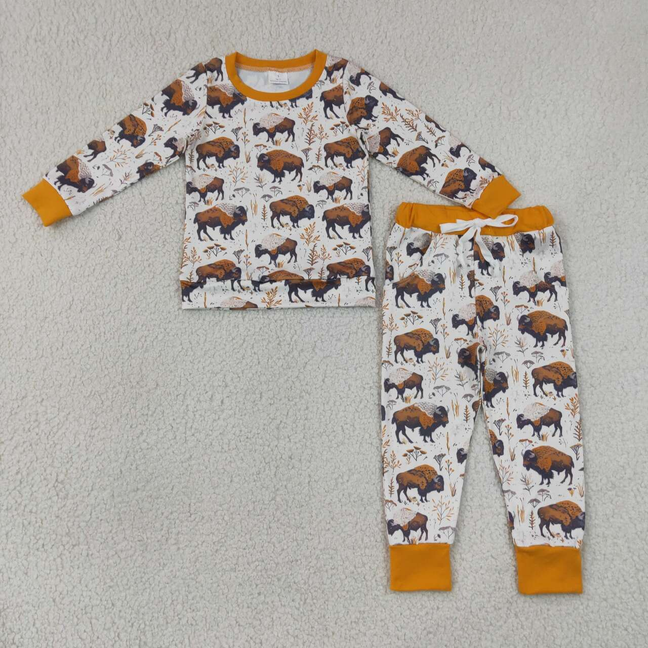 BLP1466 RTS NO MOQ (In stock)Baby Boys Flower Cow Pocket Tee Top Jogger Western Outfit